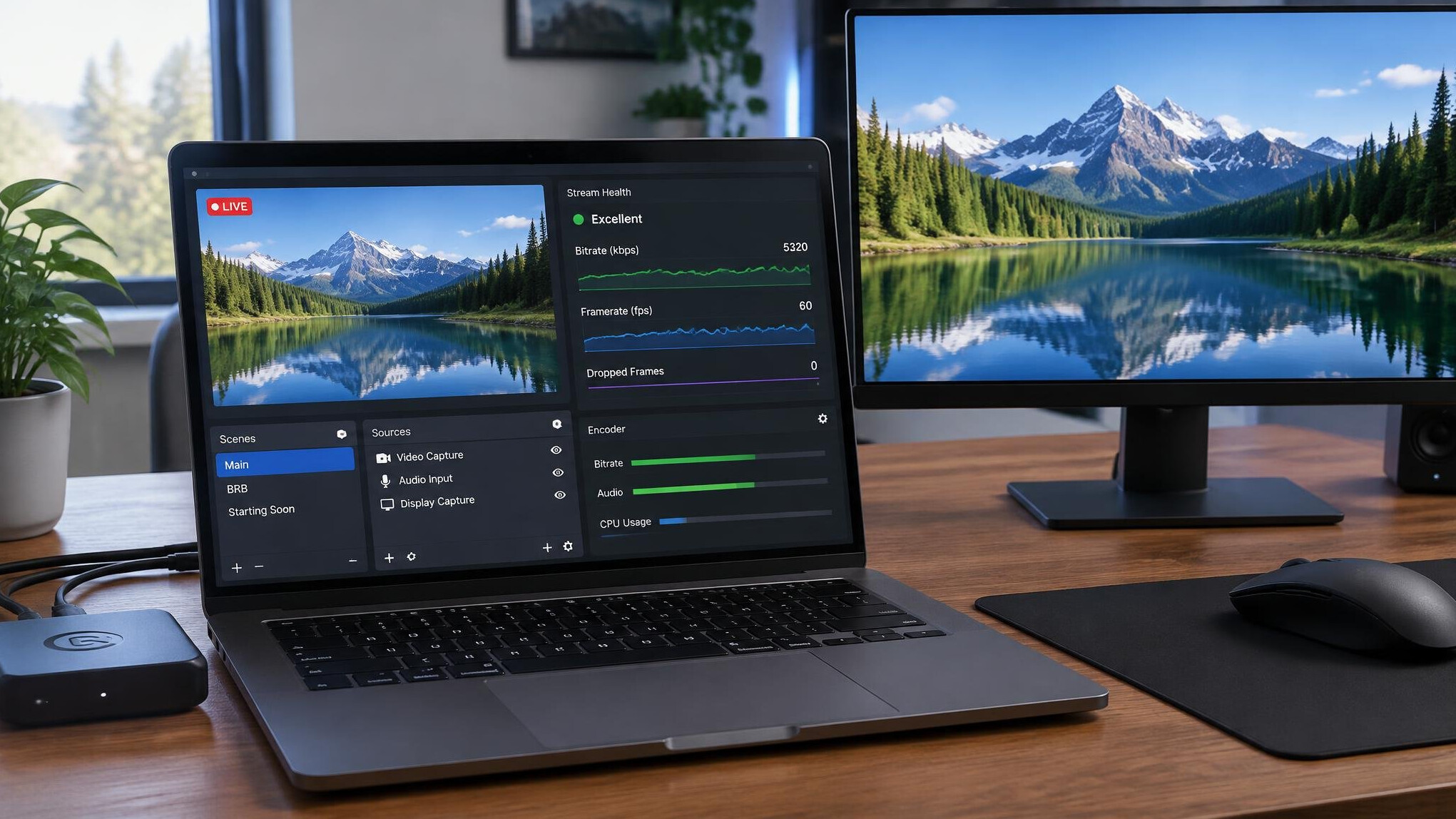Laptop showing live streaming software
